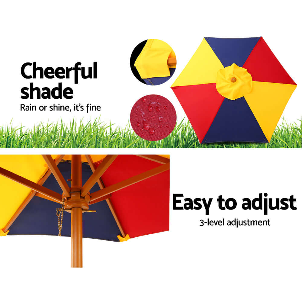 Kids Wooden Outdoor Table Set with Umbrella