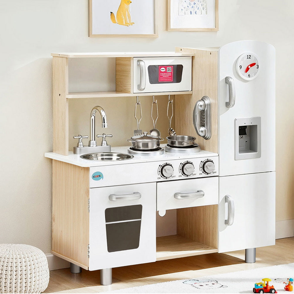Kids Wooden Kitchen Play Set  - White & Beige