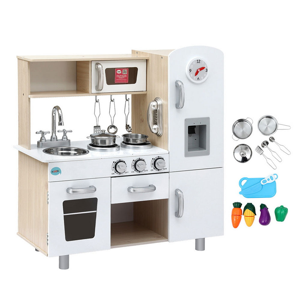 Kids Wooden Kitchen Play Set  - White & Beige