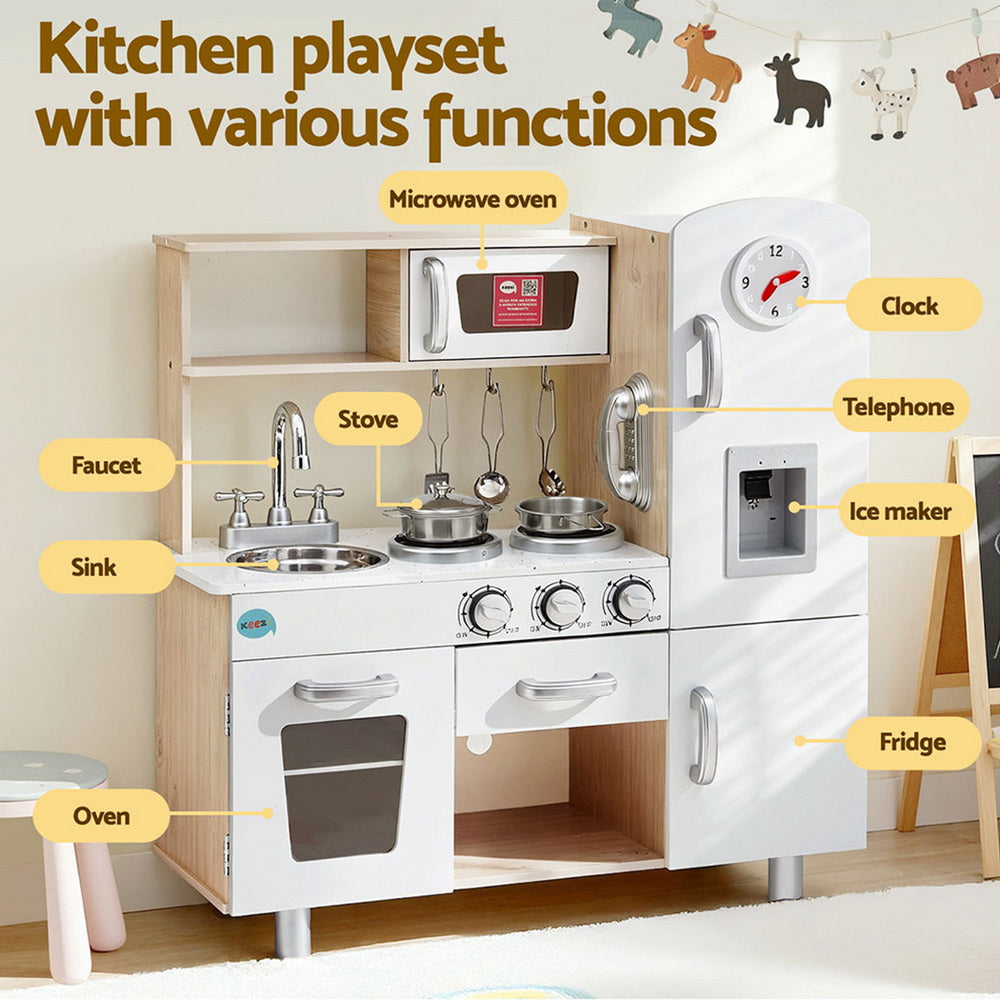 Kids Wooden Kitchen Play Set  - White & Beige
