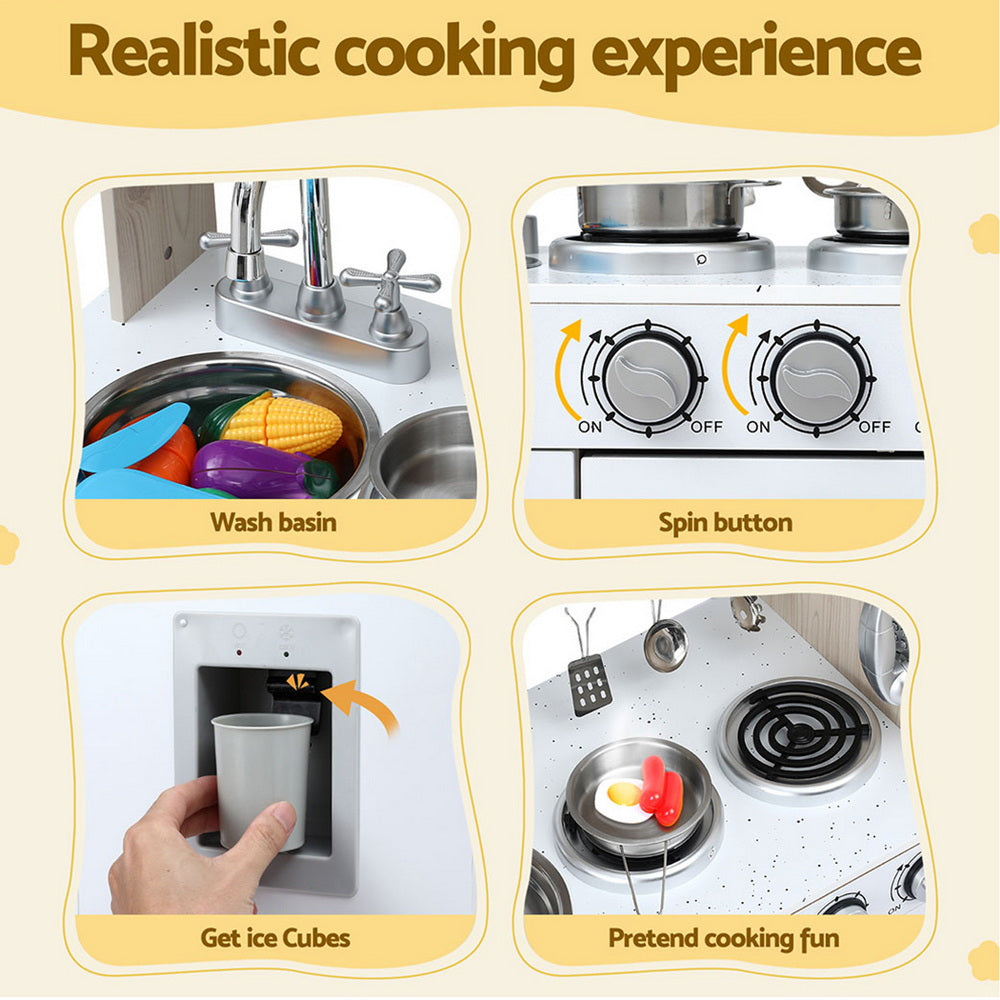 Kids Wooden Kitchen Play Set  - White & Beige