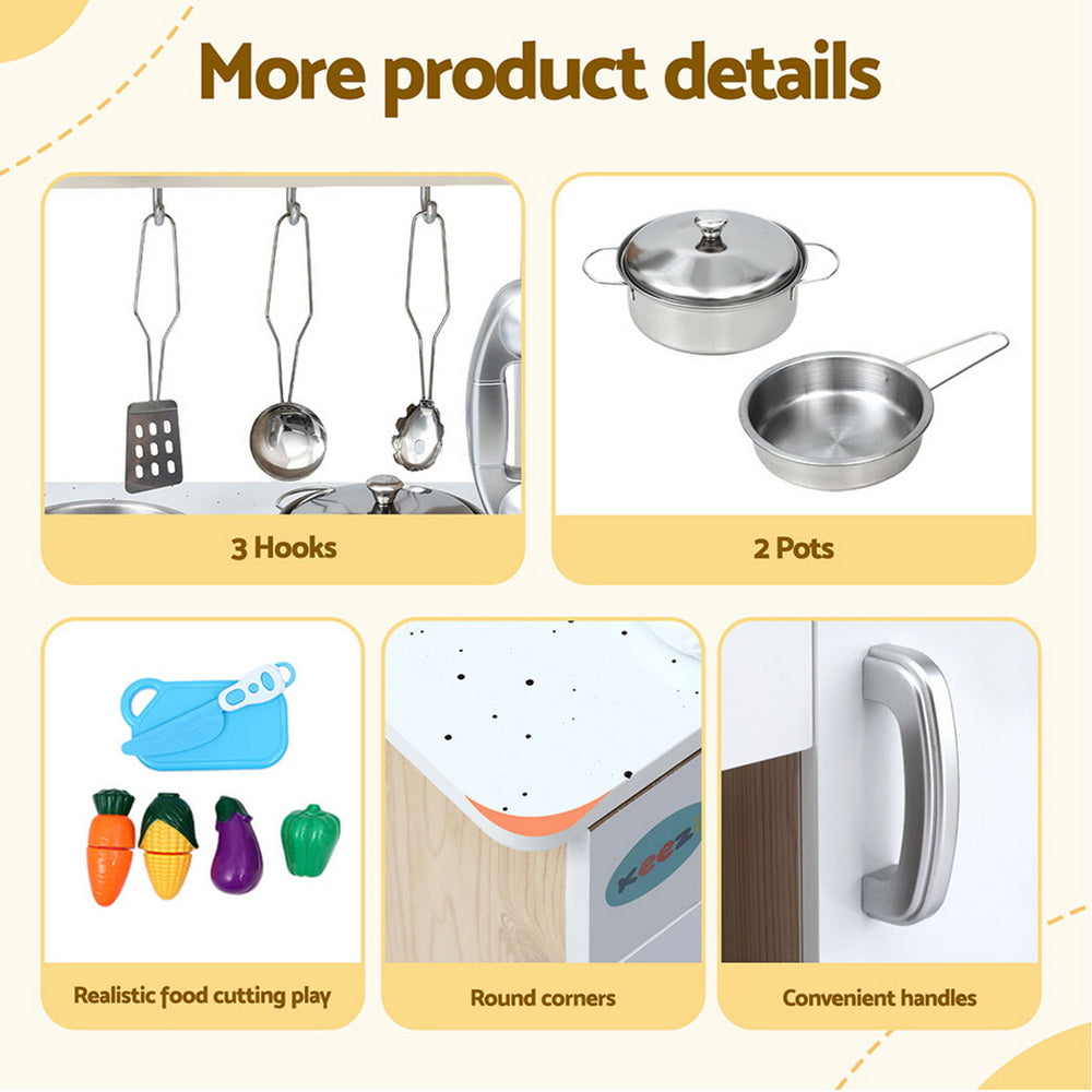 Kids Wooden Kitchen Play Set  - White & Beige