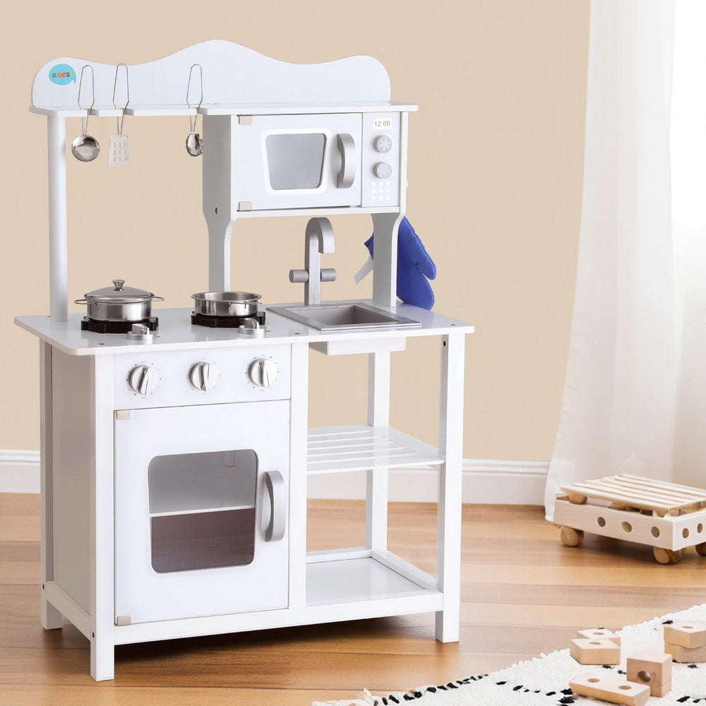 Kids Kitchen Play Set Wooden - White