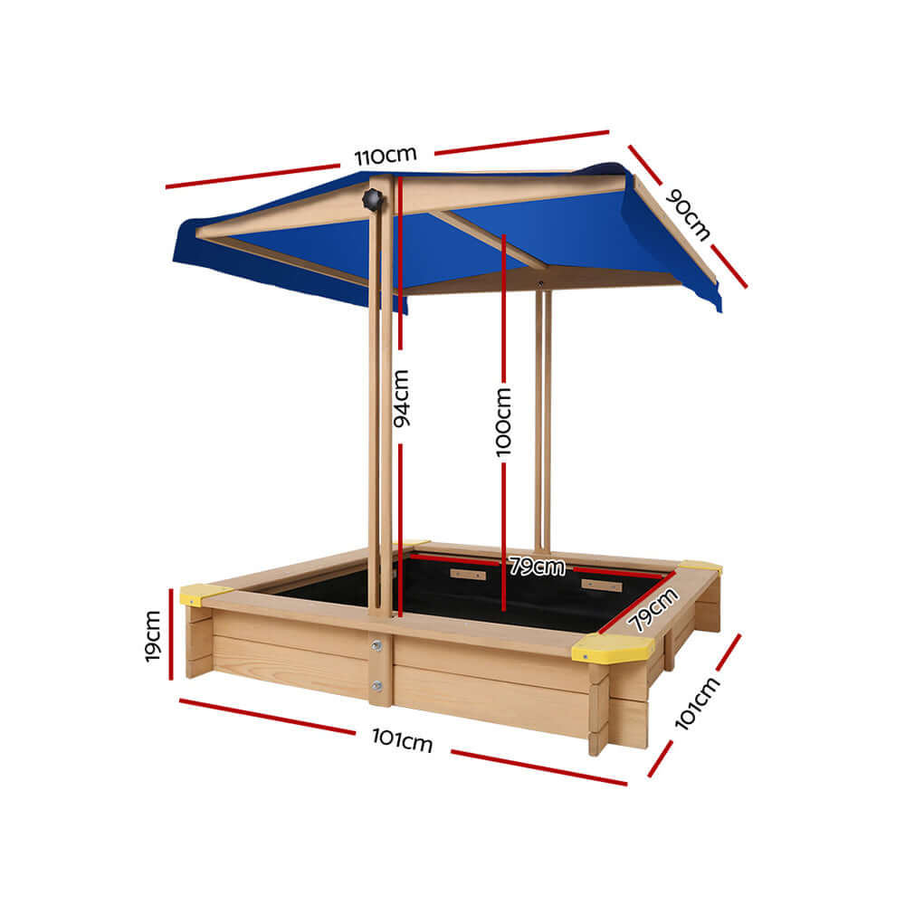 Kids Sandpit Wooden Sandbox - with Canopy