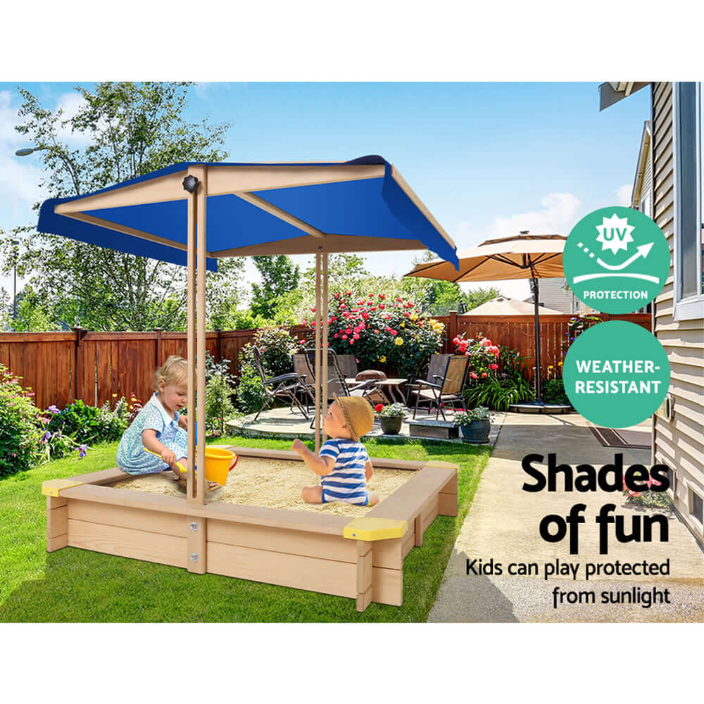 Kids Sandpit Wooden Sandbox - with Canopy