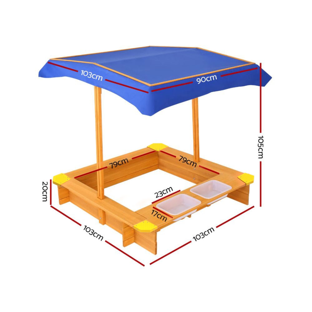 Kids Sandpit Wooden Sandbox Sand Pit with Canopy