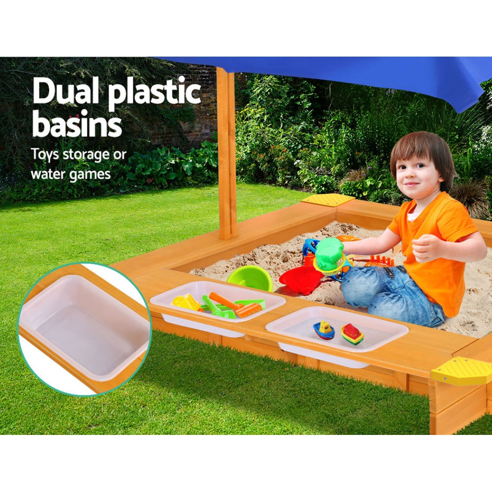 Kids Sandpit Wooden Sandbox Sand Pit with Canopy