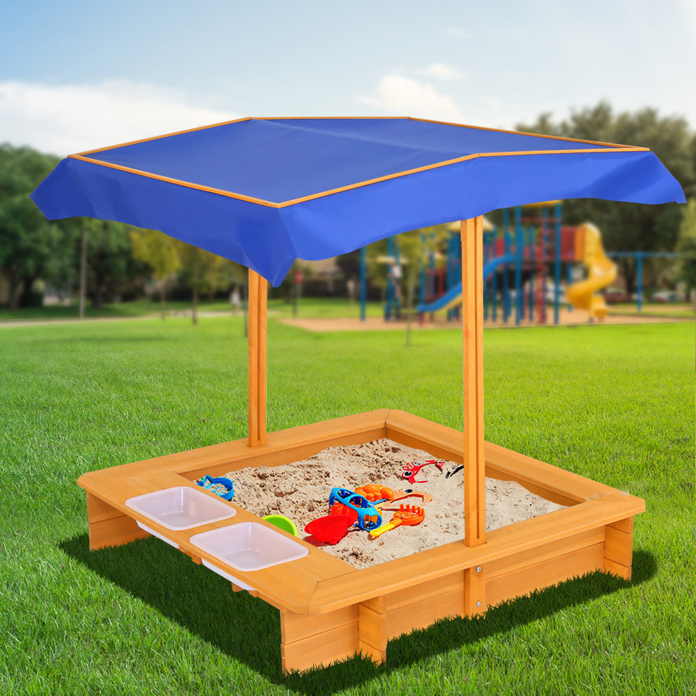 Kids Sandpit Wooden Sandbox Sand Pit with Canopy