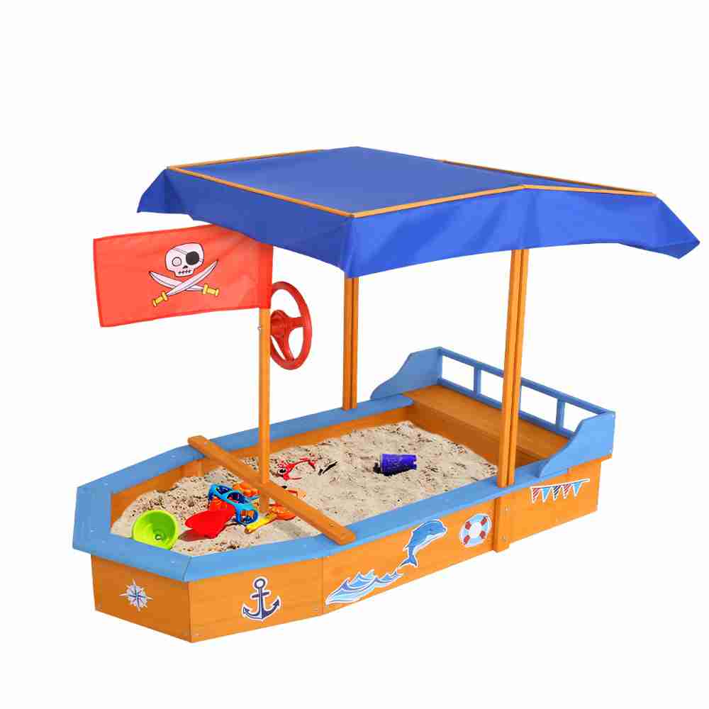 Sandpit Wooden Boat with Canopy