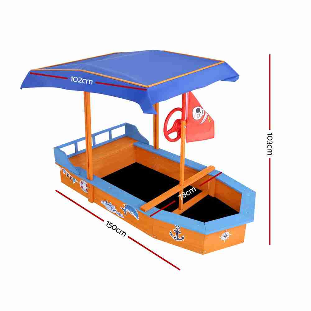 Sandpit Wooden Boat with Canopy