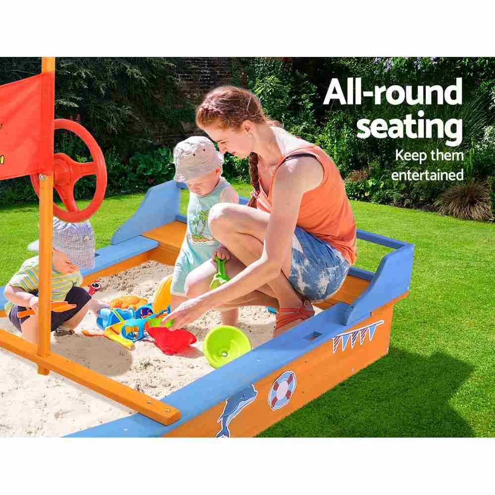 Sandpit Wooden Boat with Canopy