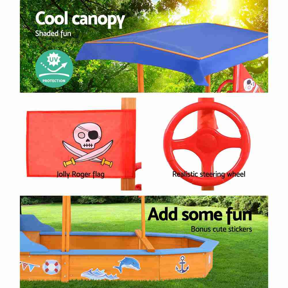 Sandpit Wooden Boat with Canopy