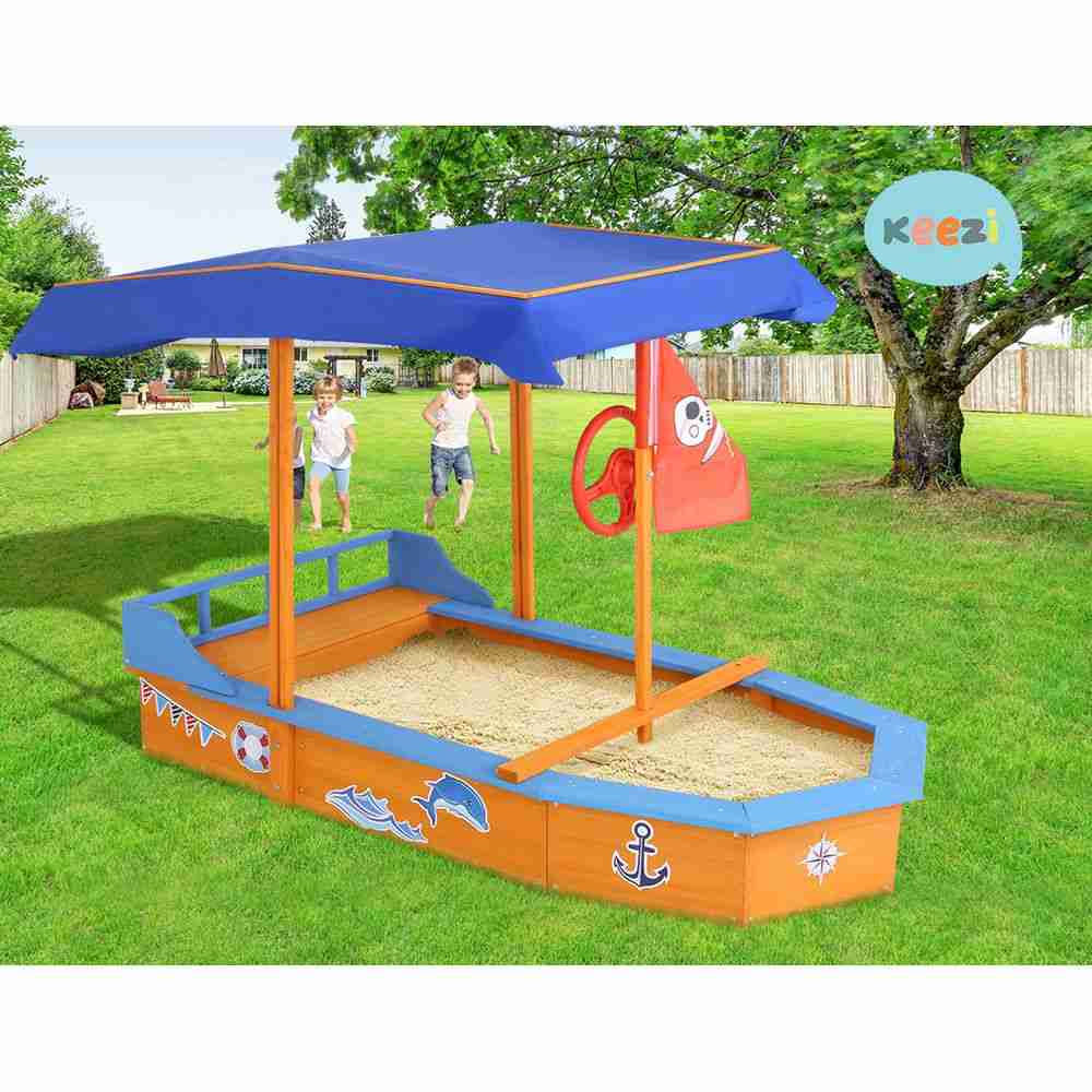 Sandpit Wooden Boat with Canopy