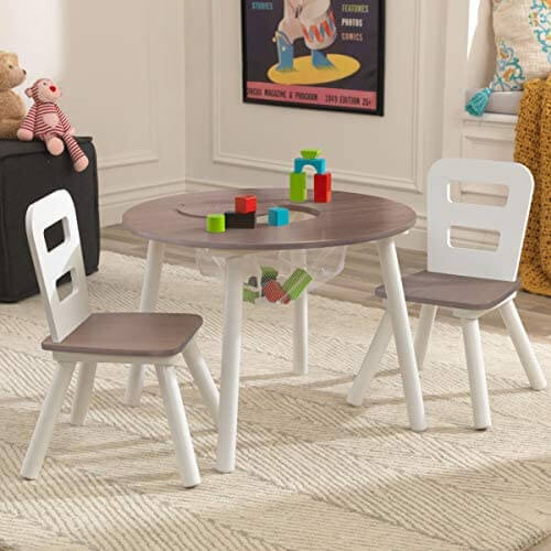 Round Table and 2 Chair Set for Kids - Wood