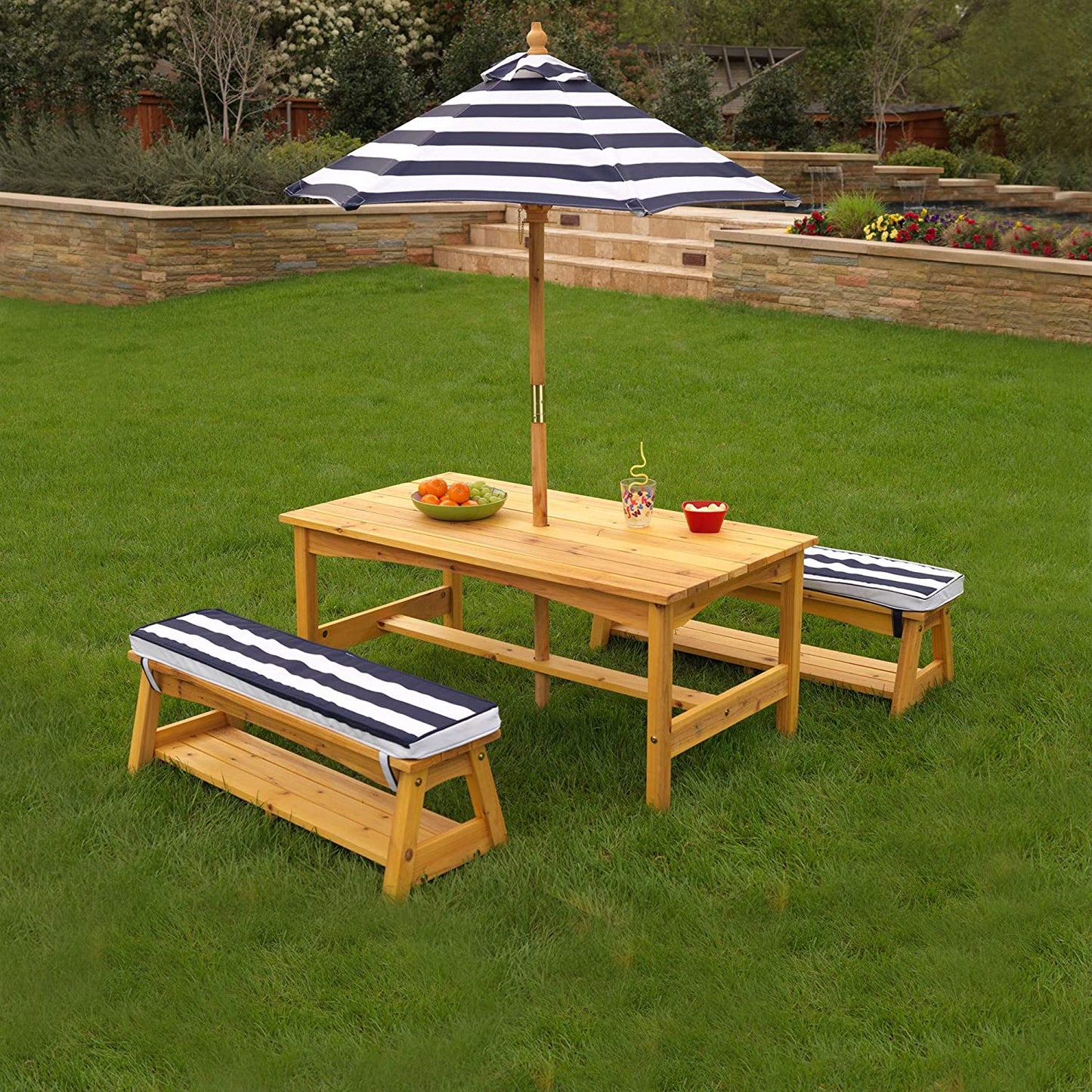 Kids Luxury Outdoor Table Set with Cushions & Umbrella - Navy