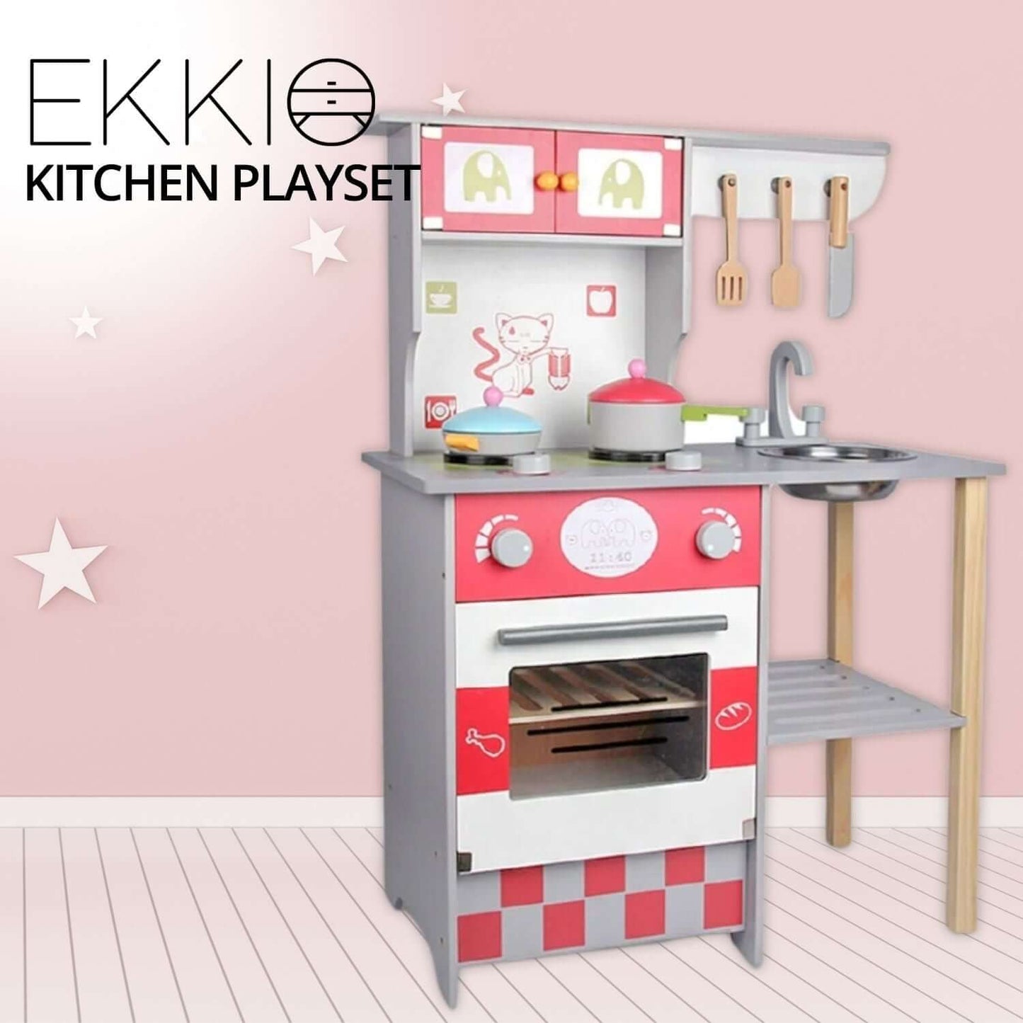 Wooden Kitchen Playset - Red - European Style Kitchen