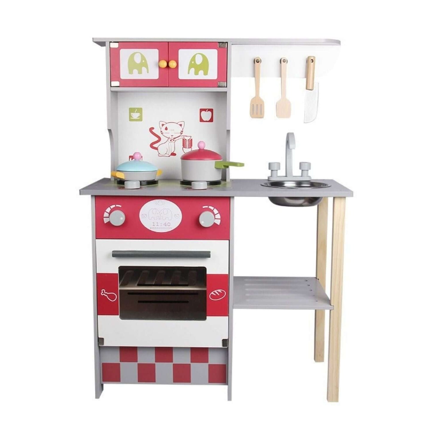 Wooden Kitchen Playset - Red - European Style Kitchen