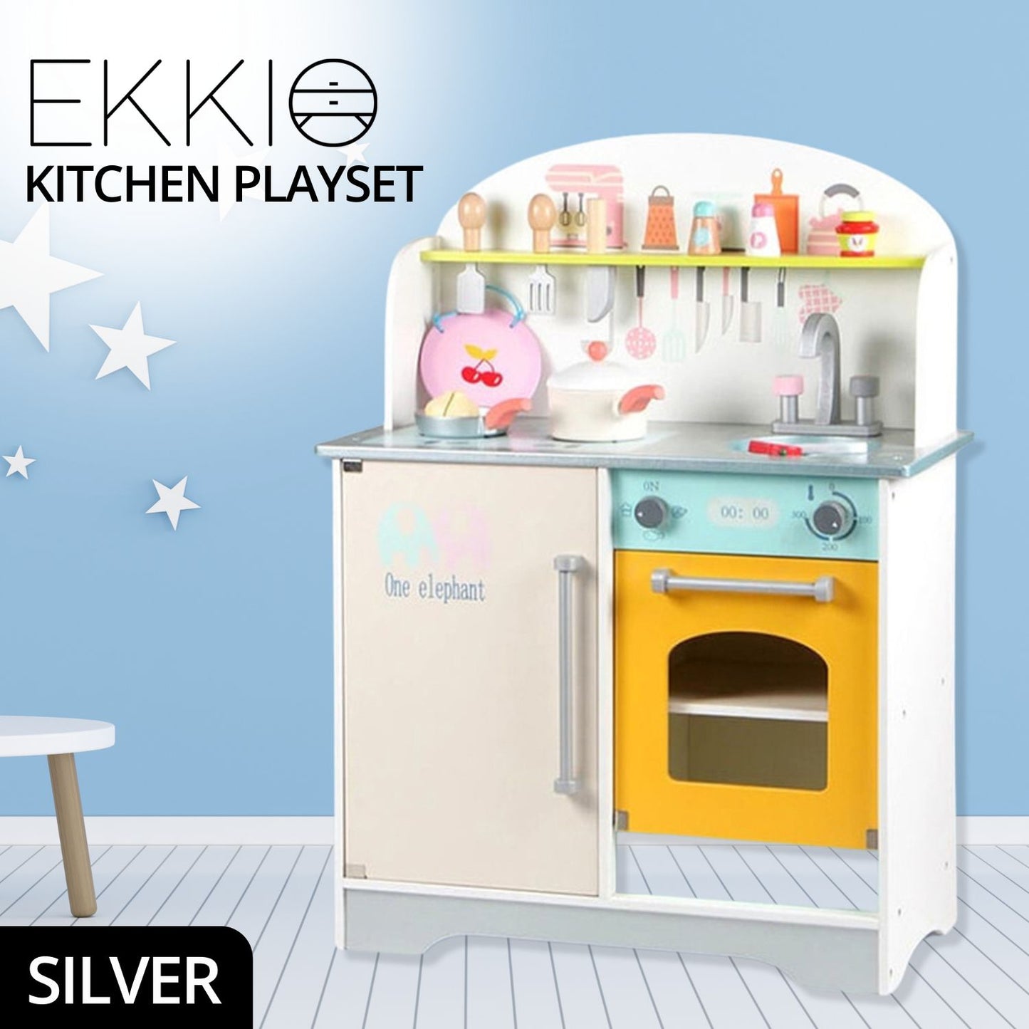 Wooden Kitchen Playset for Kids - White & Yellow