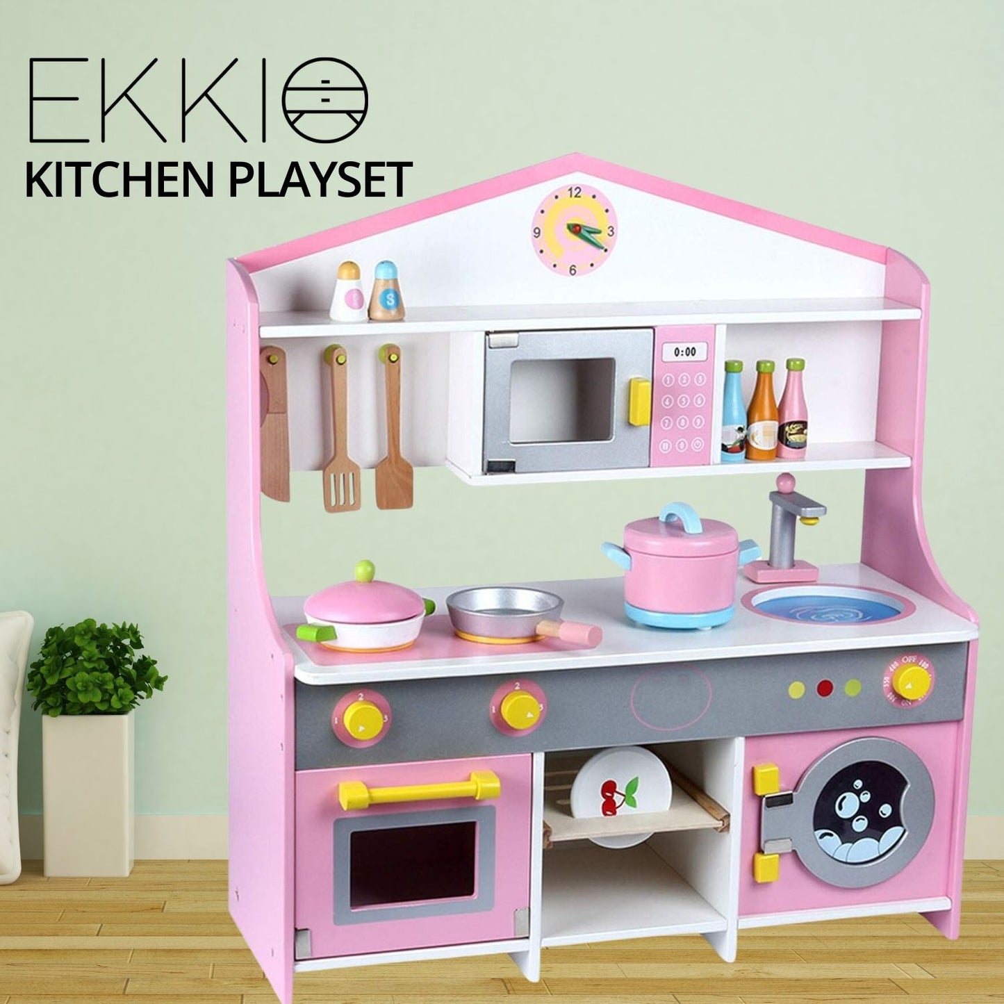 Wooden Kitchen Playset for Kids (Japanese Style Kitchen Set, Violet)