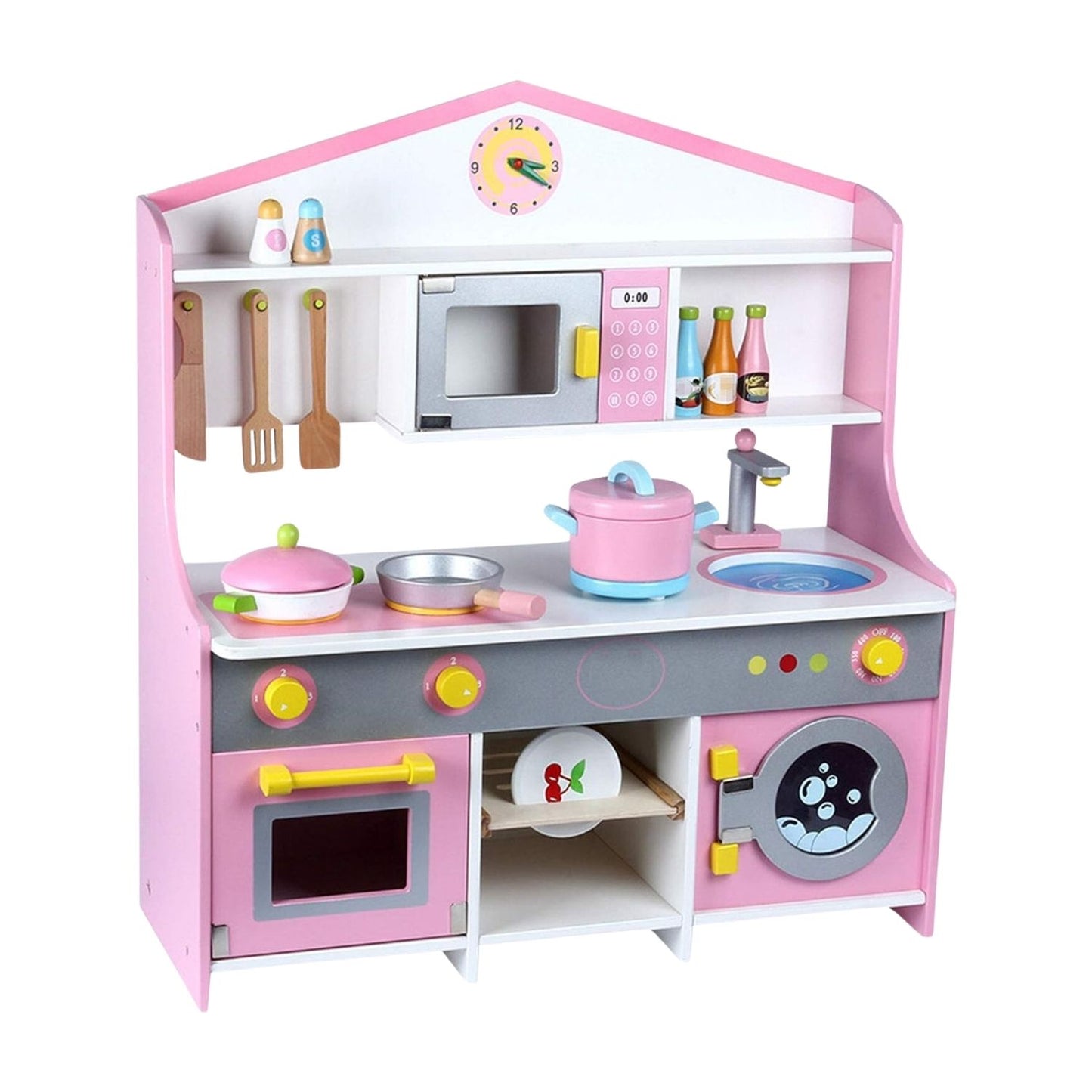 Wooden Kitchen Playset for Kids (Japanese Style Kitchen Set, Violet)