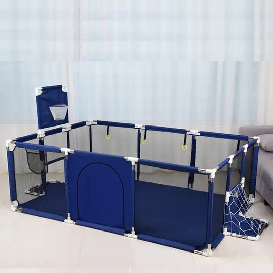 Large Kids Playpen with Basketball Hoop & Soccer Goal - Blue