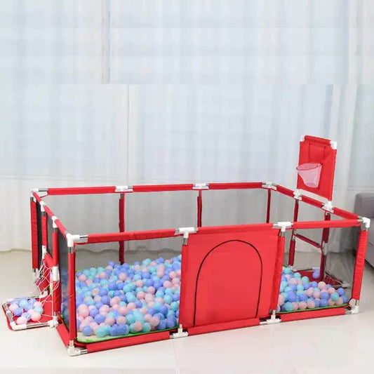 Large Kids Playpen with Basketball Hoop & Soccer Goal - Red