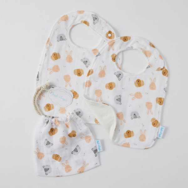 Animal Faces Muslin Bib Set of 2