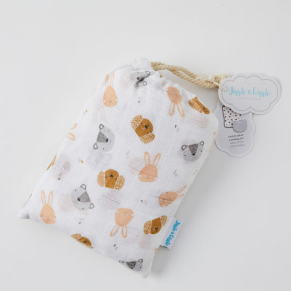 Animal Faces Muslin Wrap & Arrival card