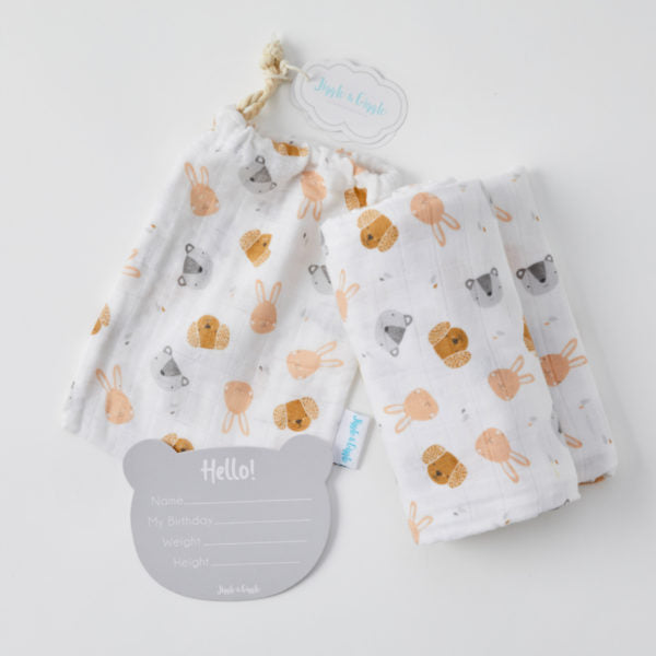 Animal Faces Muslin Wrap & Arrival card