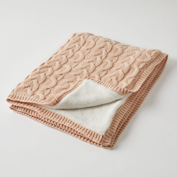 Aurora Cable Knit Baby Blanket – Pink Cream