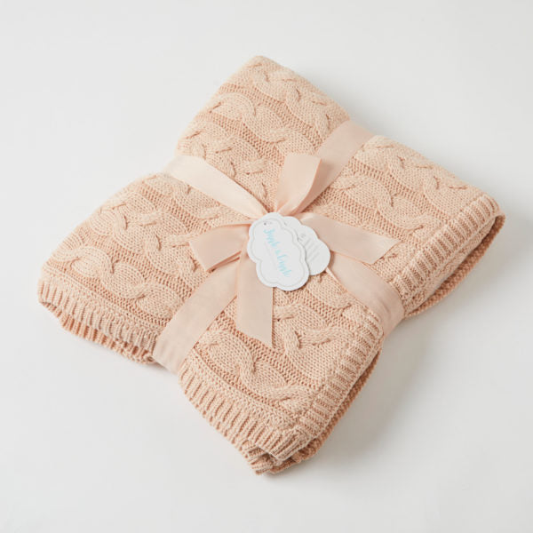 Aurora Cable Knit Baby Blanket – Pink Cream