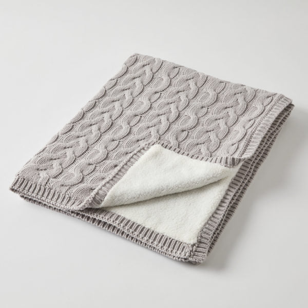 Aurora Cable Knit Baby Blanket – Silver