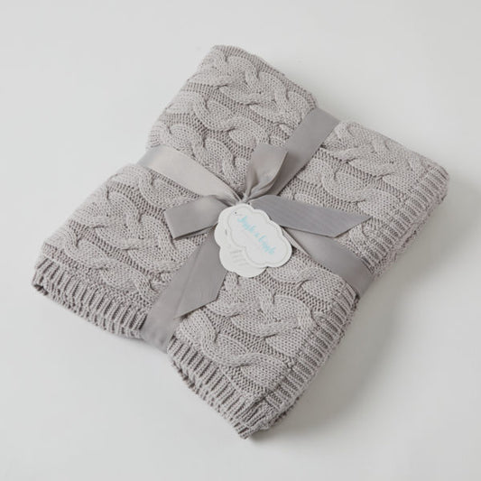 Aurora Cable Knit Baby Blanket – Silver