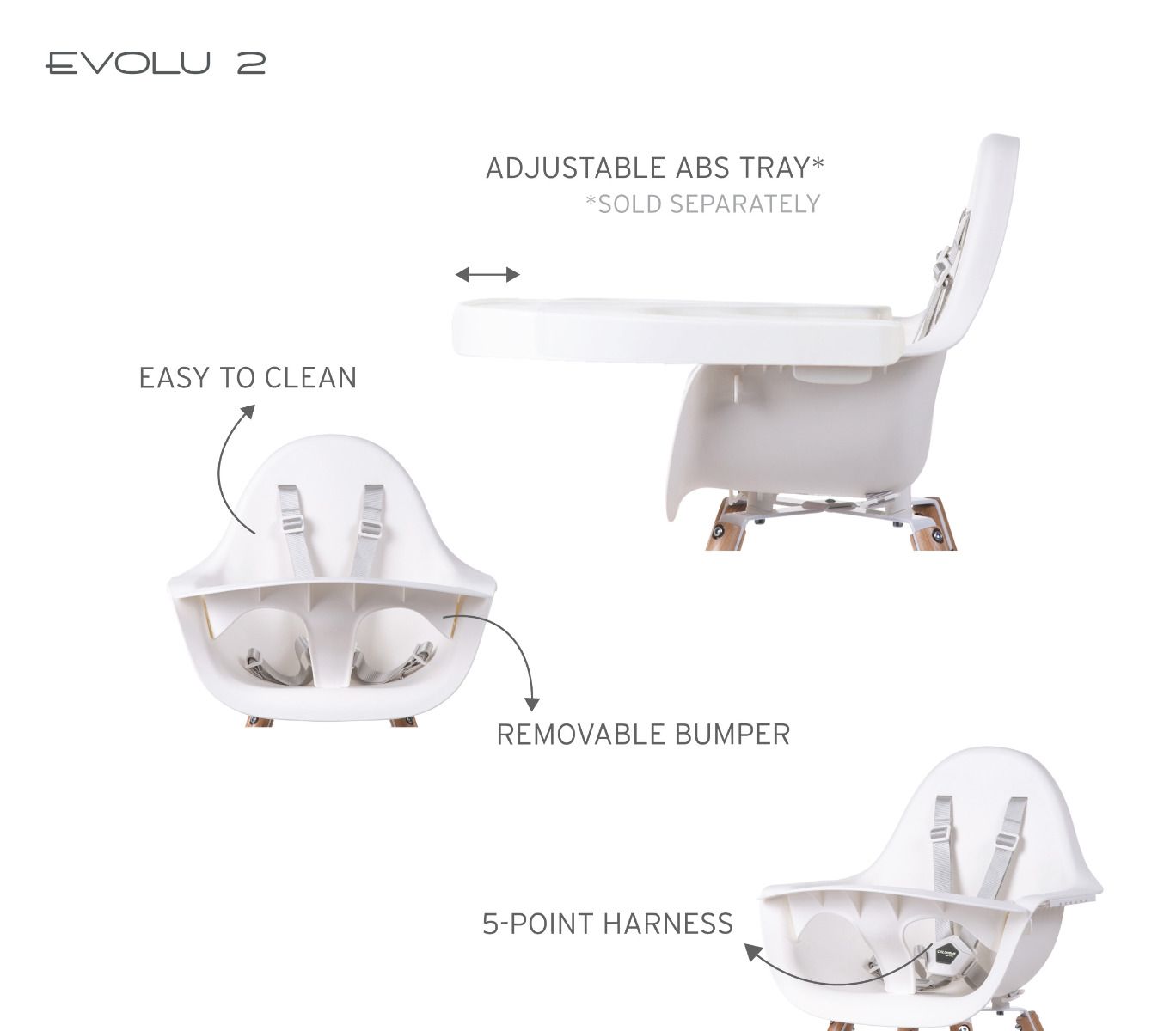 High Chair – White - Evolu 2 Childhome