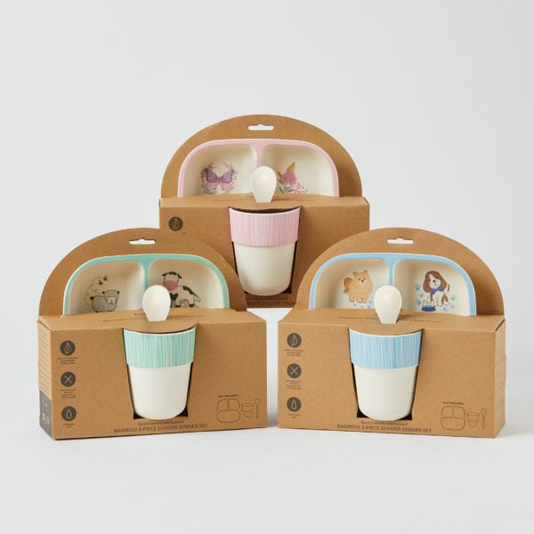 Bamboo 3pc Divider Dinner Sets - Farm Fun