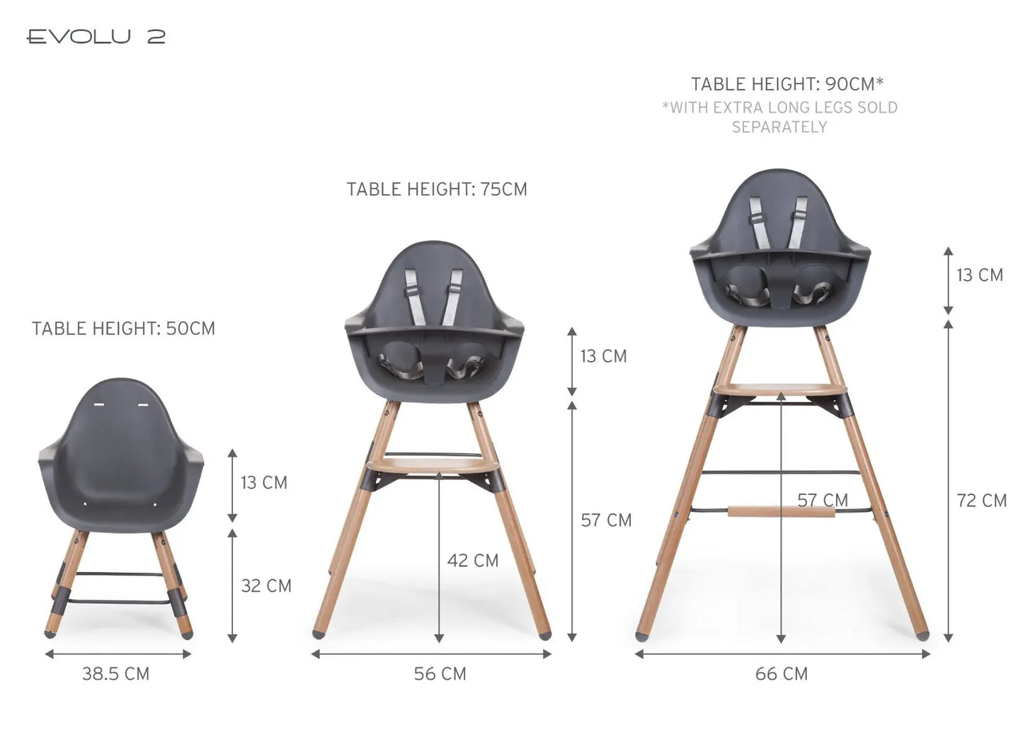 High Chair – Anthracite - Evolu 2 Childhome