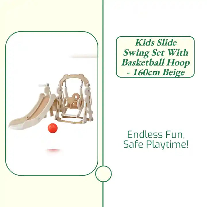 Kids Slide Swing Set with Basketball Hoop - 160cm Beige by@Outfy