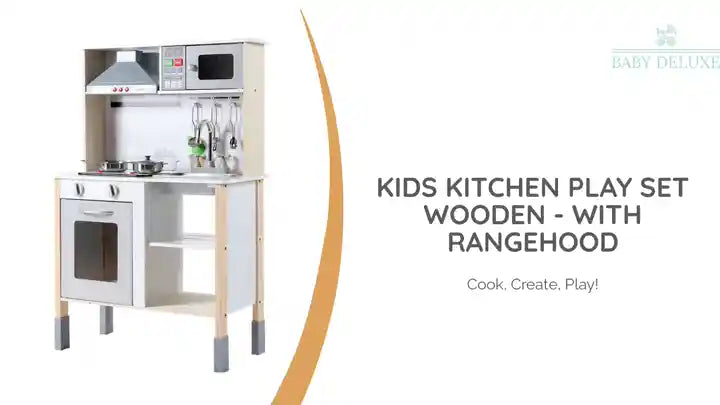 Kids Kitchen Play Set Wooden - with Rangehood by@Outfy