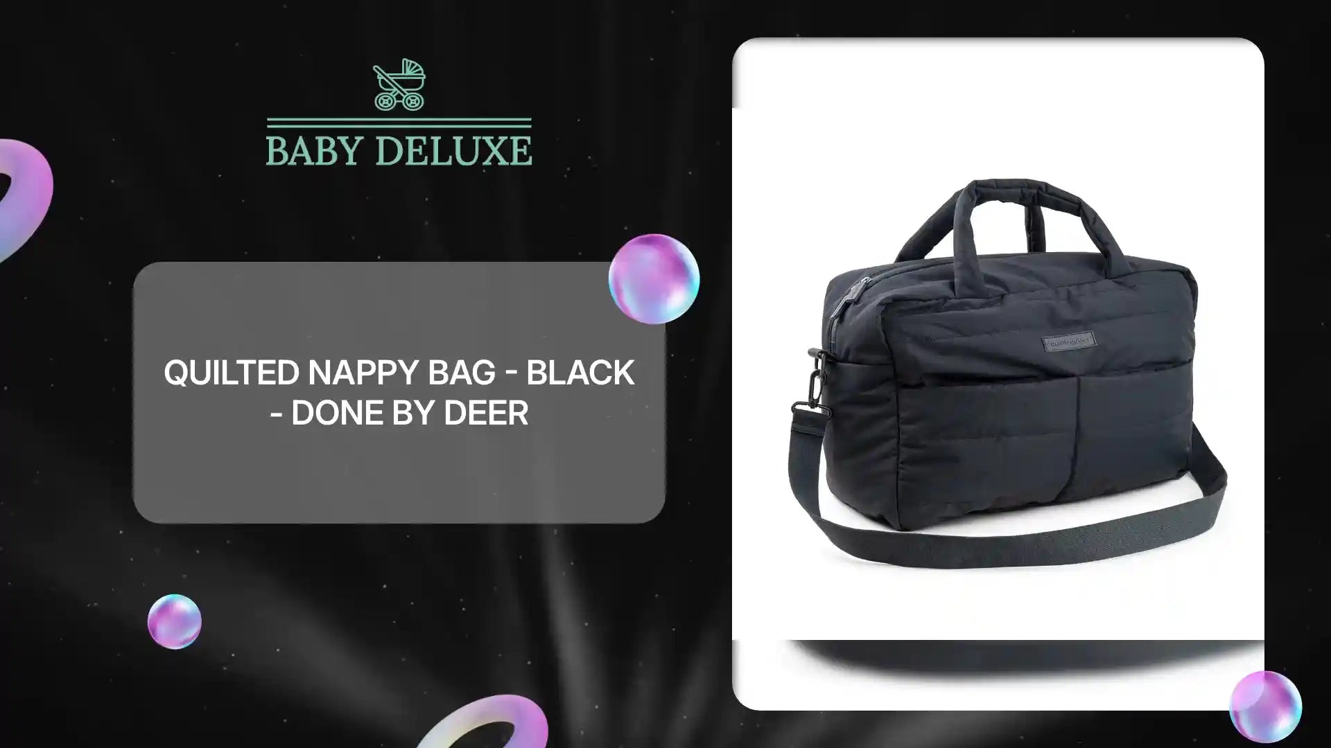 Quilted Nappy Bag - Black - Done By Deer by@Outfy