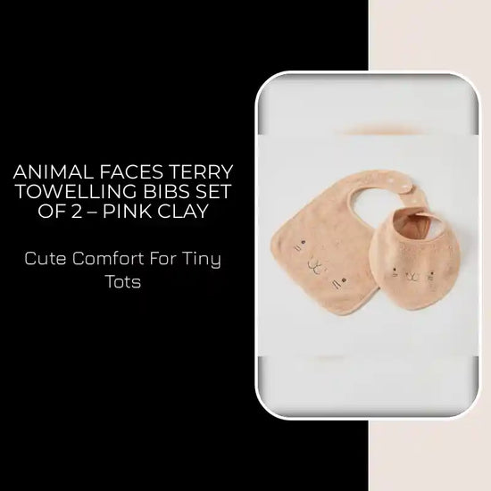 Animal Faces Terry Towelling Bibs Set of 2 &ndash; Pink Clay by@Outfy