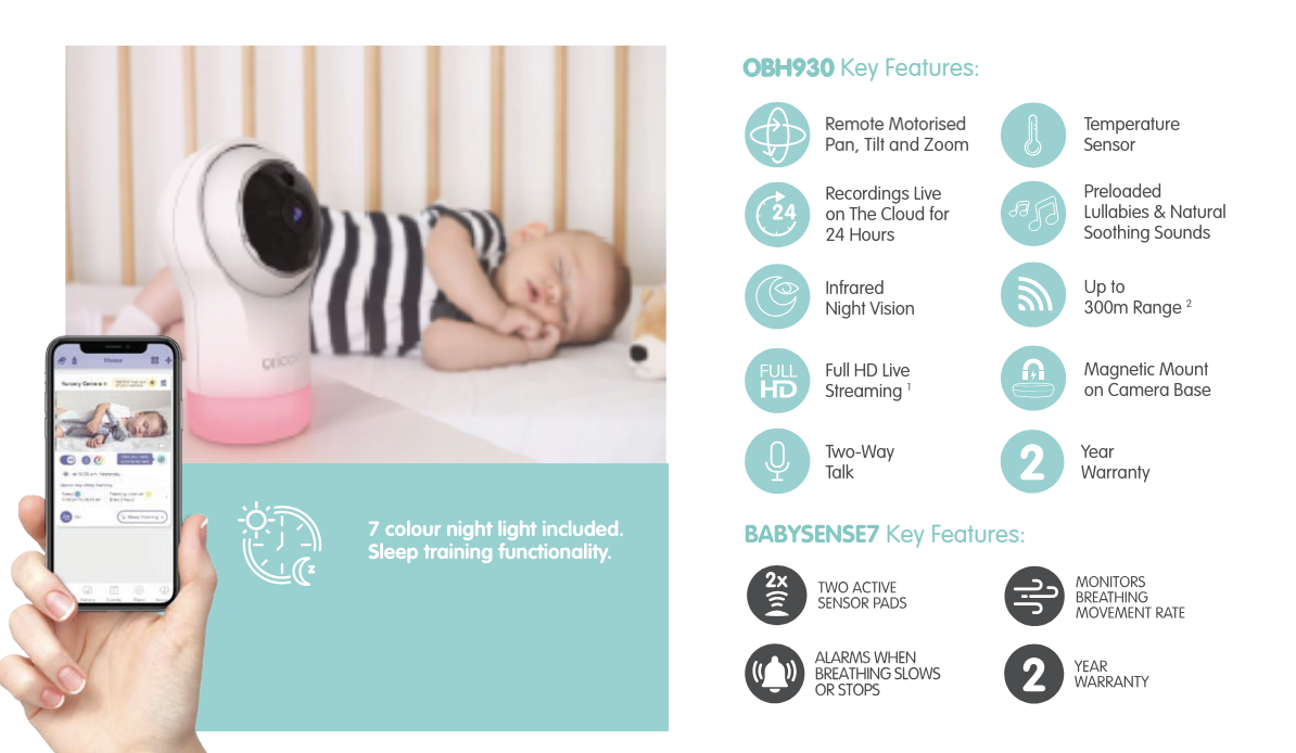 Oricom Baby Sensor Monitor Value Pack - Breathing Sensor, Camera & Monitor - BS7OBH930