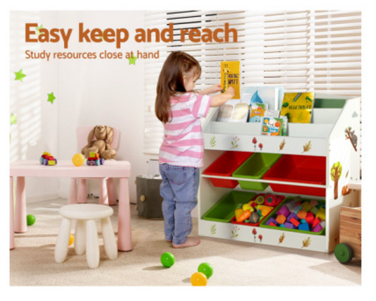 Kids Bookshelf & Toy Organiser Rack - 6 Bins